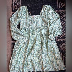 Floral Long Sleeve Square-Neck Dress